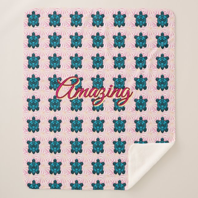 Custom turtle pattern Sherpa Blanket (Front)