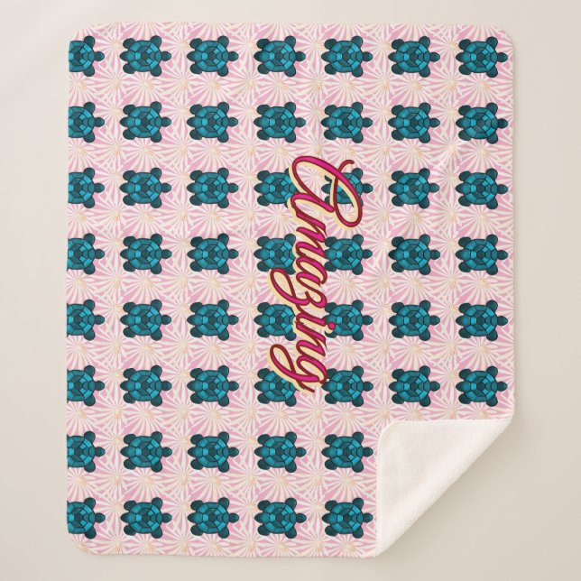 Custom turtle pattern Sherpa Blanket (Front)