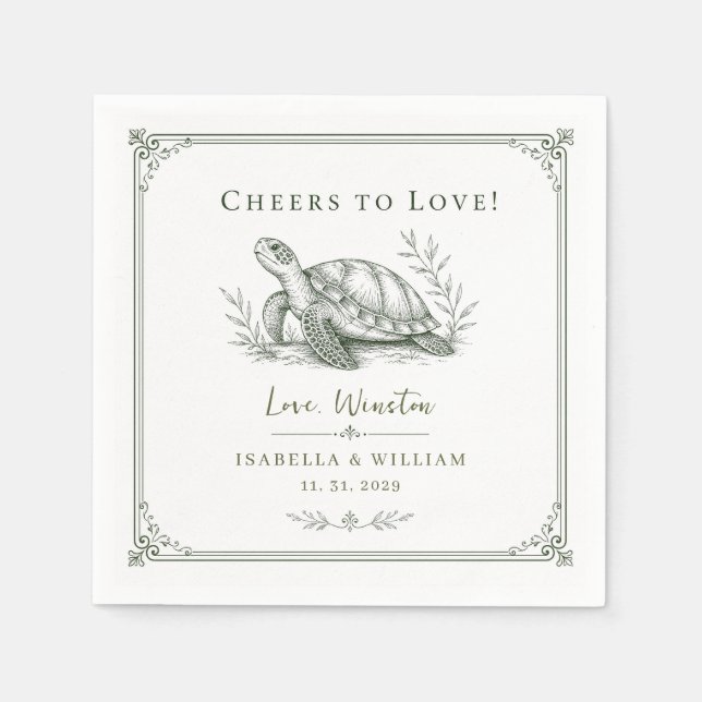 Custom Turtle Wedding Sea Coastal Reptile Keepsake Napkin (Front)