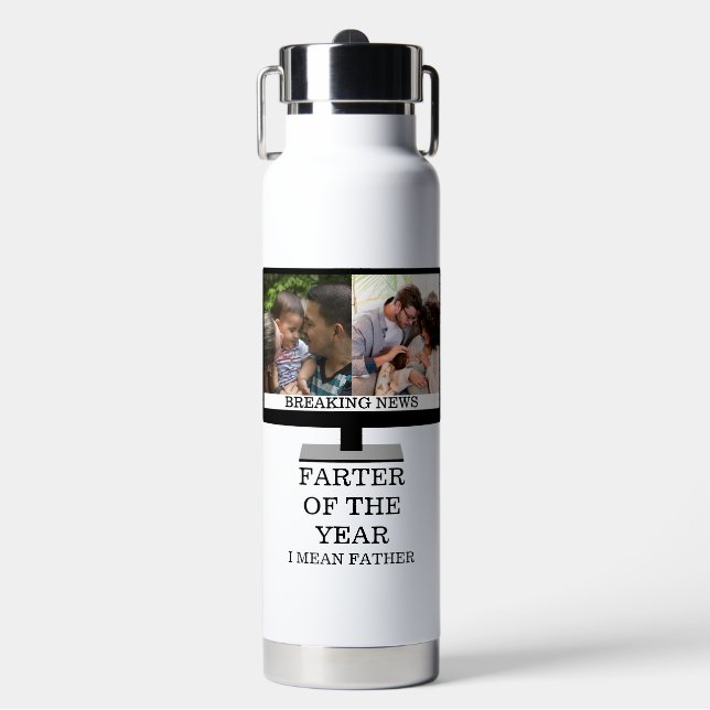 Custom TV farter of the year funny dad 2 photo Water Bottle (Front)