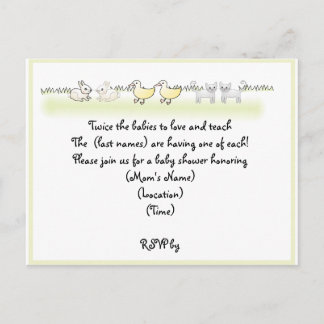 Custom Twin Animals Baby Shower Invitation Postcard