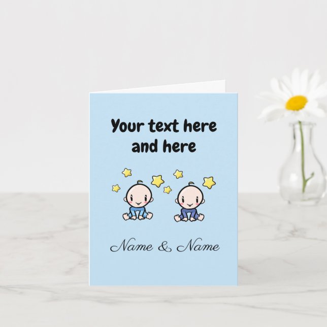 Custom Twin Baby Boys Congratulations w. Names,  Card (Small Plant)