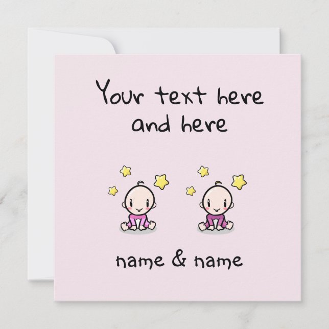 Custom Twin Baby Girls Congratulations w. Names,  Card (Front)