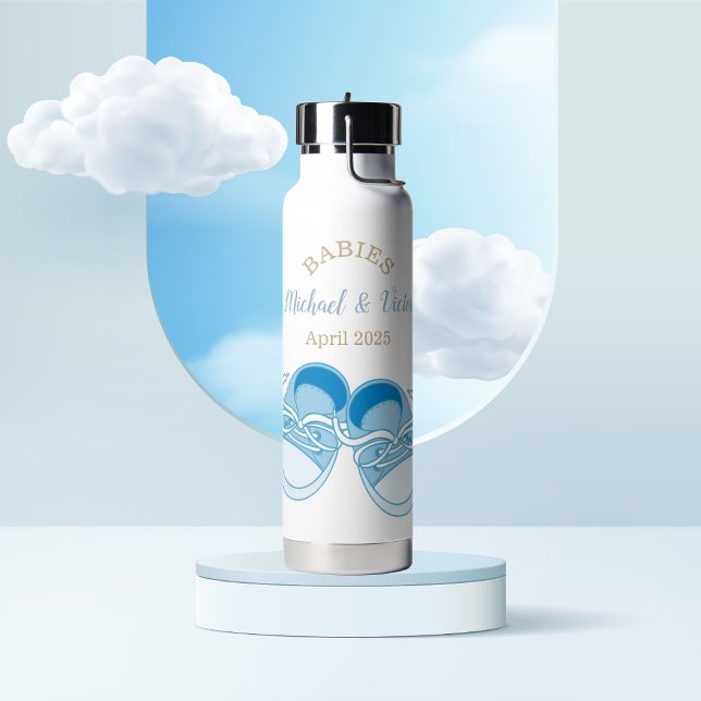 Custom Twin Boys Baby Shoes Name Water Bottle (Creator Uploaded)