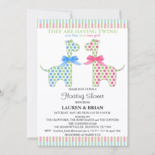Custom Twin Giraffe Floating Baby Shower Invitation