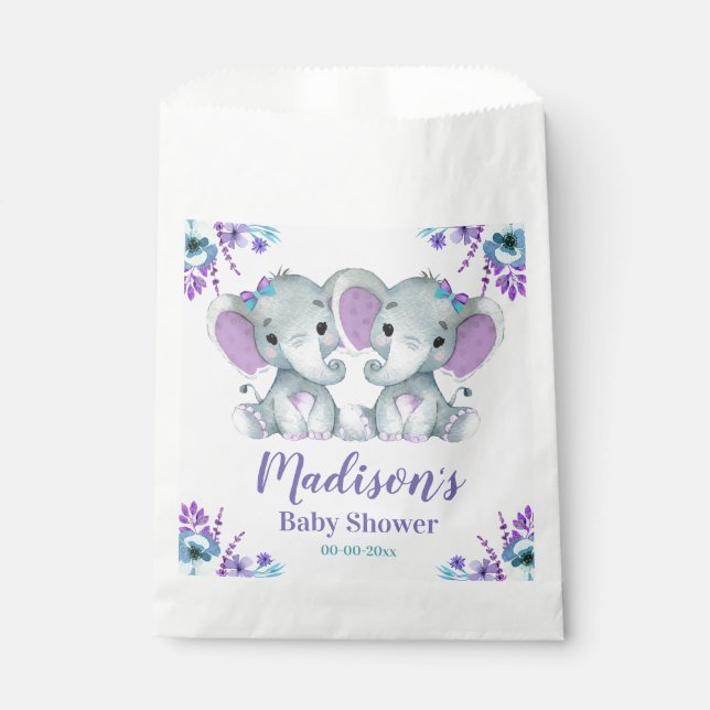 Custom Twin Girl Elephant Baby Shower Favour Bags  (Front)