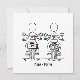 Custom Two Brides Biker Motorcycle Evening Wedding Invitation
