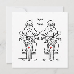 Custom Two Brides Biker Motorcycle Lesbian Wedding Invitation