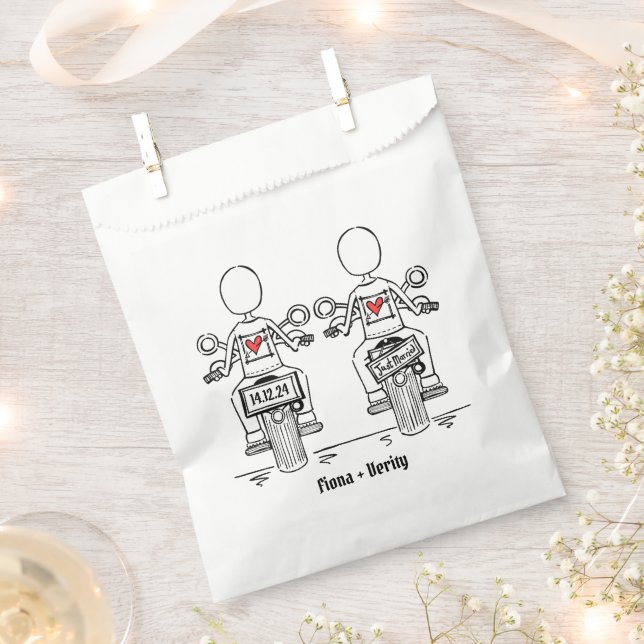 Custom Two Brides Biker Motorcycle Wedding Favour Bags (Clipped)