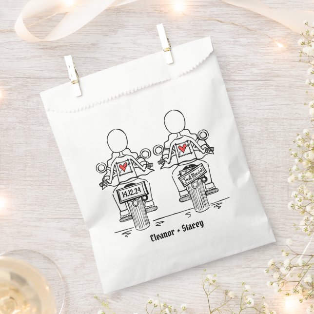 Custom Two Brides Biker Motorcycle Wedding Favour Bags (Clipped)