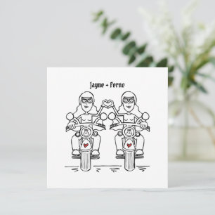 Custom Two Brides Biker Motorcycle Wedding Invitation