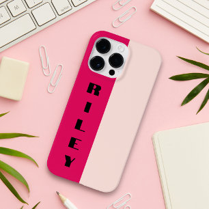 Custom Two Color Block Rose Raspberry Big Name Case-Mate iPhone 14 Pro Max Case