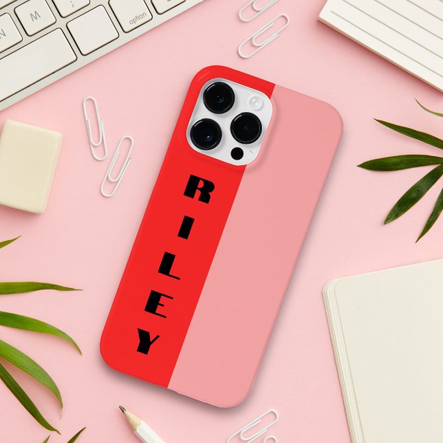 Custom Two Colour Block Rose Blush Red Big Name iPhone Case (Creator Uploaded)