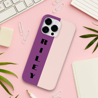 Custom Two Colour Block Rose Pink Purple Big Name iPhone 14 Pro Max Case