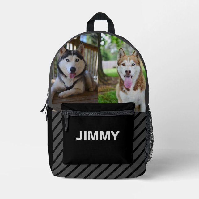 Custom Two Dog Photo Simple Bold Printed Backpack (Front)