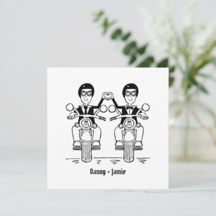 Custom Two Grooms Biker Motorcycle Evening Wedding Invitation