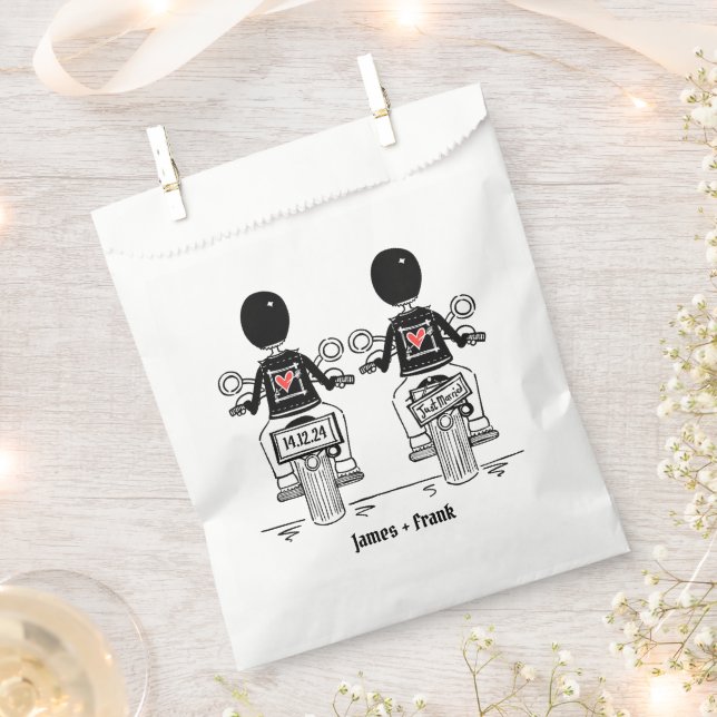 Custom Two Grooms Biker Motorcycle Wedding  Favour Bags (Clipped)