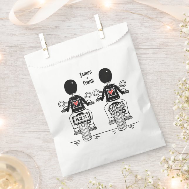 Custom Two Grooms Biker Motorcycle Wedding  Favour Bags (Clipped)