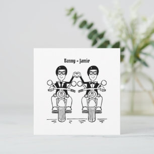 Custom Two Grooms Biker Motorcycle Wedding Invitation