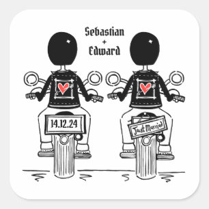 Custom Two Grooms Biker Motorcycle Wedding Square Sticker