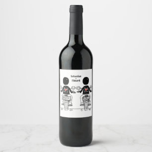 Custom Two Grooms Biker Motorcycle Wedding Wine Label