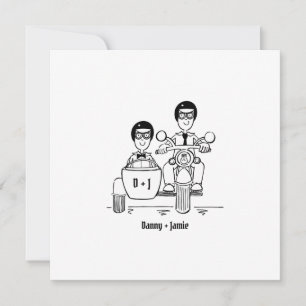 Custom Two Grooms Motorbike and Sidecar Wedding Invitation