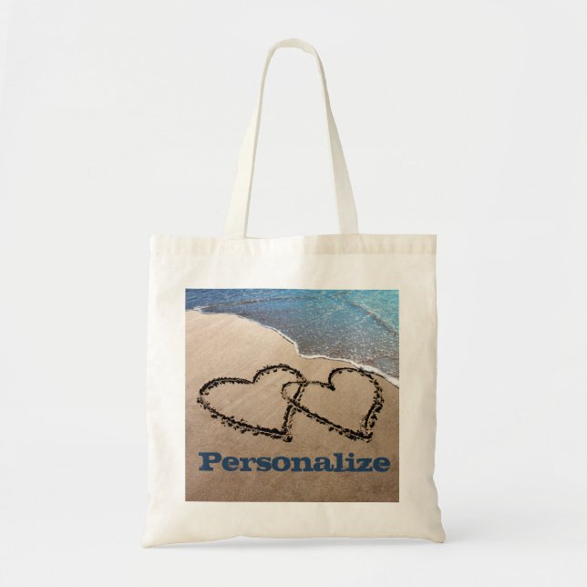 Custom Two Hearts In The Sand Tote Bag (Front)