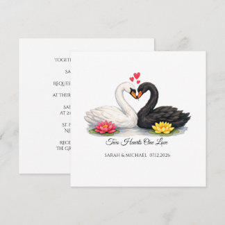 Custom Two Hearts One Love Swans Square Invitation