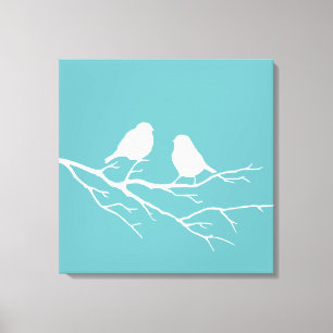 Custom Two Little White Sparrow Birds Silhouette Canvas Print