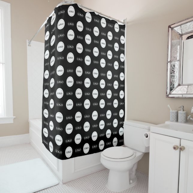 Custom Two Logo Step and Repeat Business Company  Shower Curtain (In Situ)