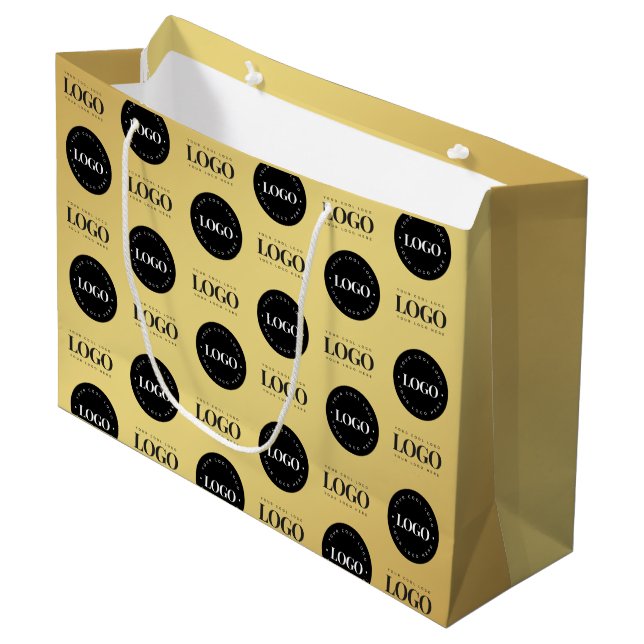 Custom Two Logo Step Repeat Business Gold Gradient Large Gift Bag (Front Angled)