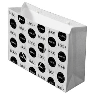 Custom Two Logo Step & Repeat Business Grey Kraft Large Gift Bag