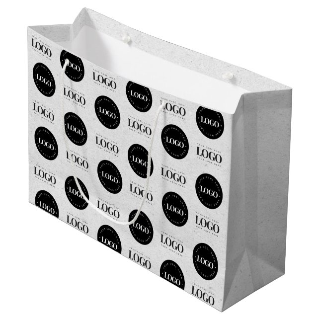 Custom Two Logo Step & Repeat Business Grey Kraft Large Gift Bag (Front Angled)
