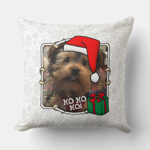 Custom Two Photo Christmas Santa Hat Pet HO HO HO Cushion