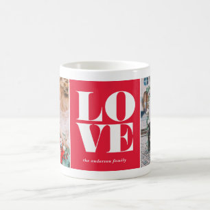 Custom Two Photo Collage Red LOVE Valentine's Day Coffee Mug
