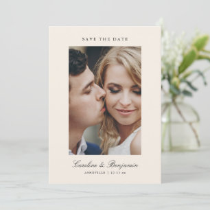 Custom Two Photo Script QR Ivory Elegant Wedding Save The Date