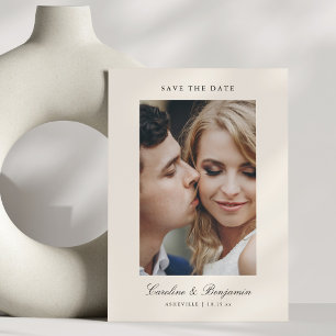 Custom Two Photo Script QR Ivory Elegant Wedding Save The Date