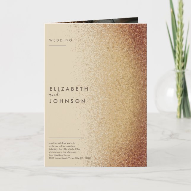 Custom Two Photos Gold Glitter Monogrammed Wedding Invitation (Front)