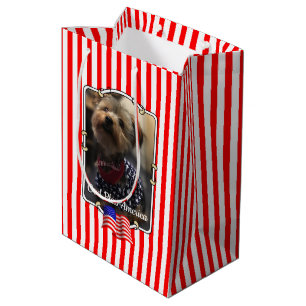 Custom Two Photos USA American Flag Patriotic Cute Medium Gift Bag