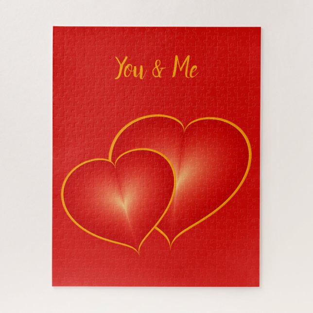 Custom Two Red Hearts, Modern Digital Art Graphic Jigsaw Puzzle (Vertical)