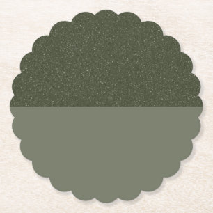 Custom Two-Tone Moss Green Scalloped Paper Coaster