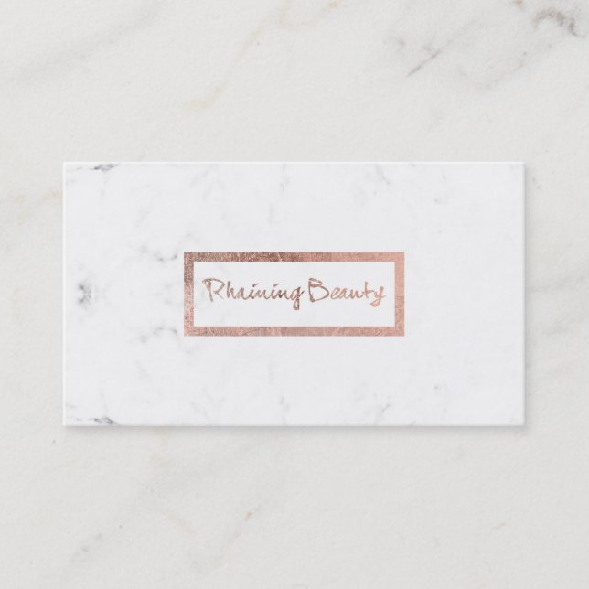 custom typography faux rose gold white marble business card (Front)