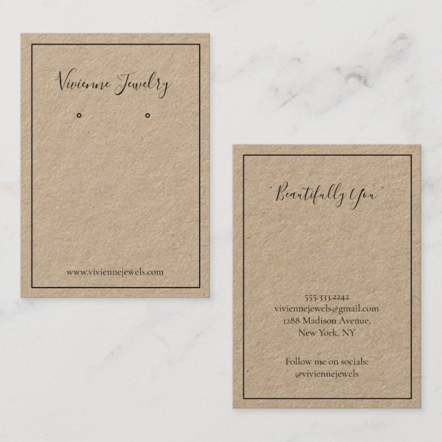 Custom Typography Jewellery Earrings Display Card (Front/Back)