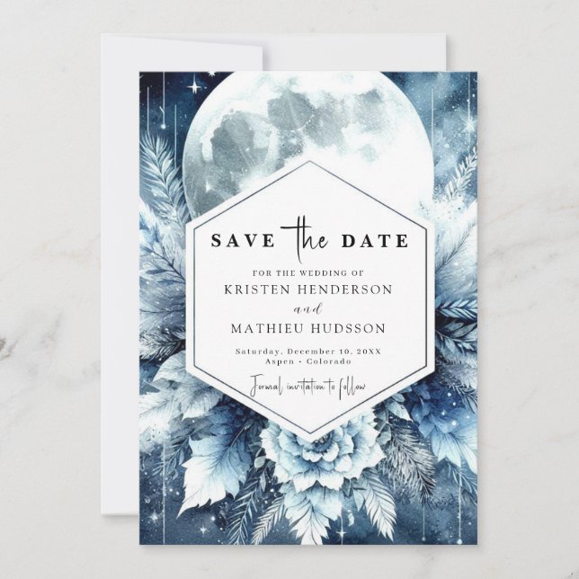 Custom Typography Moonlit Wedding Save The Date (Front)