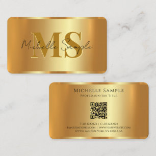 Custom Typography Name QR Code Gold Monogram Business Card