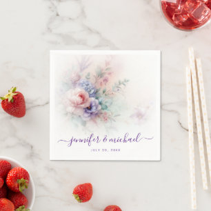 Custom Typography Script Flowers Elegant Wedding Napkin