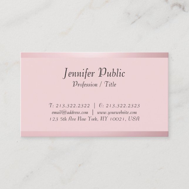 Custom Typography Script Template Rose Gold Business Card (Front)