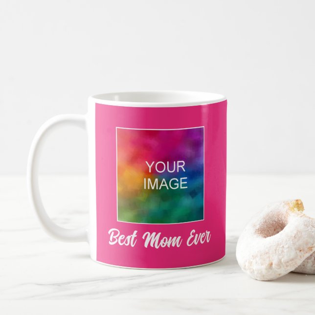 Custom Typography Template Fuchsia Best Mum Ever Coffee Mug (With Donut)