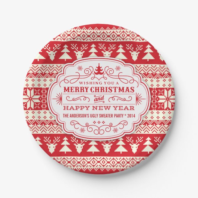 Custom Ugly Sweater Christmas Party Plates (Front)