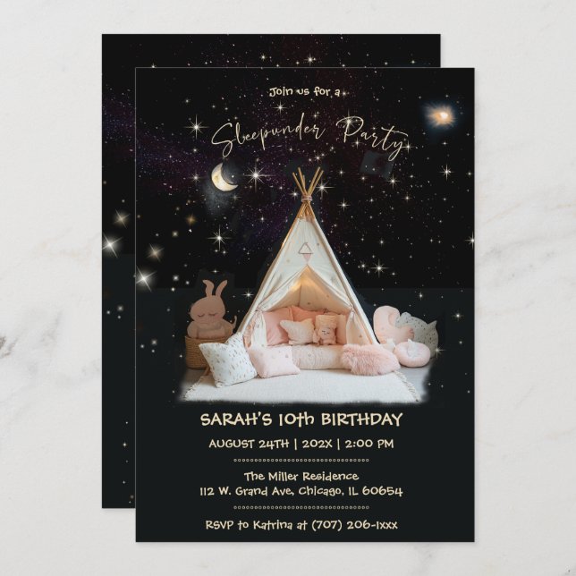Custom Under the Stars Sleepunder Birthday Invitation (Front/Back)